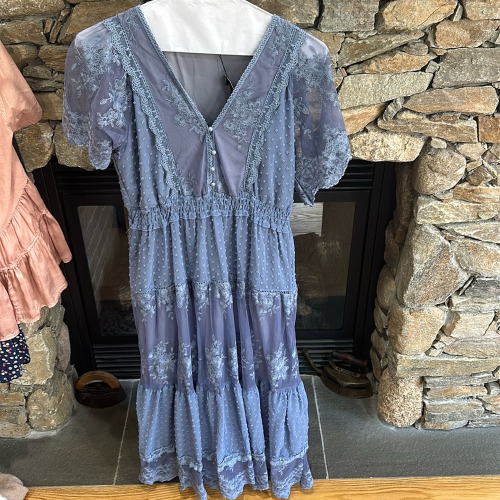 Sheilay blue, floral mesh lace dress